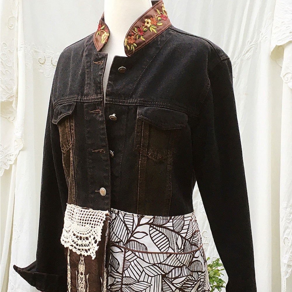 Bohemian Patchwork Long Denim Jacket - image 2